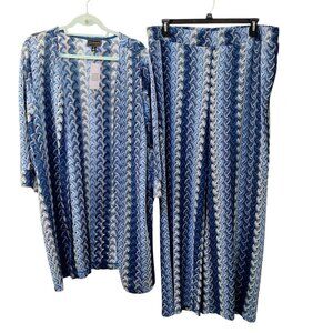 G By Giuliana Women's 2-Piece Crochet Lace Cardigan and Pants, Size 2X, Blue